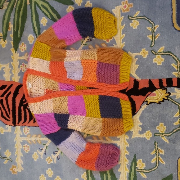 Frnch from Anthro colorful chunky crochet patchwork cardigan - Picture 2 of 9